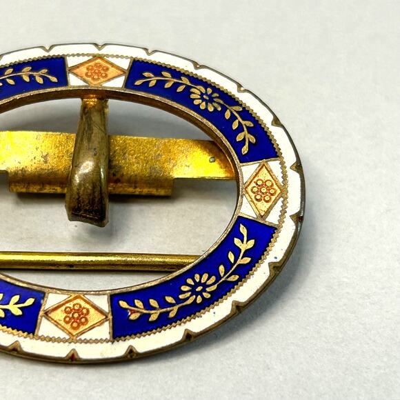 Vintage Champleve' Floral Enamel Brass Belt Buckle c 1920's - Picture 4 of 10